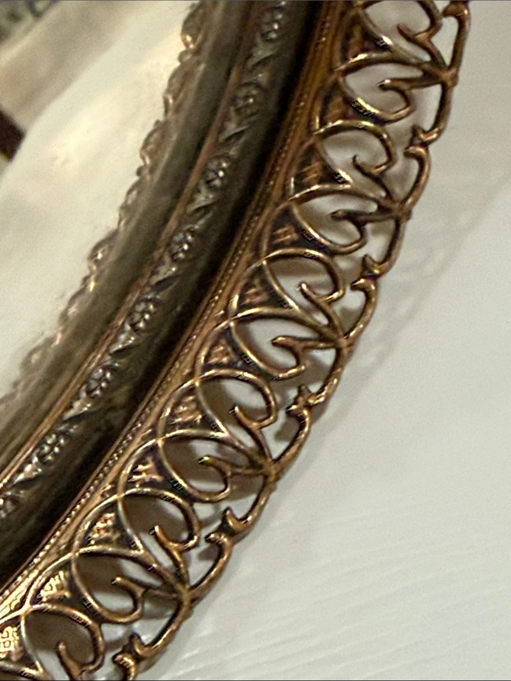 Vintage Ormolu Ornate Gold Brass Glass Jewelry Trinket Box & Round Mirrored Tray